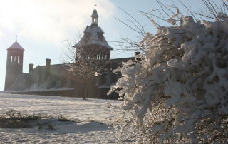 Main building covered in snow