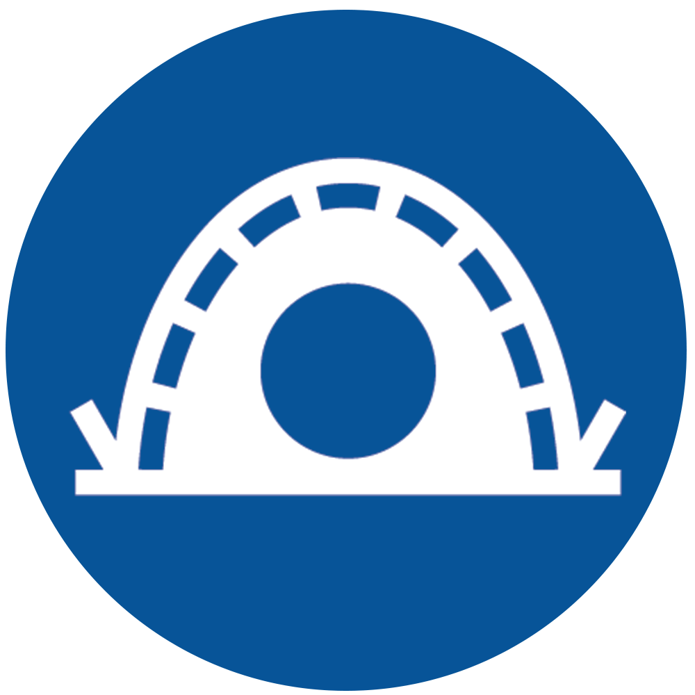 An icon of a tent on a blue circle